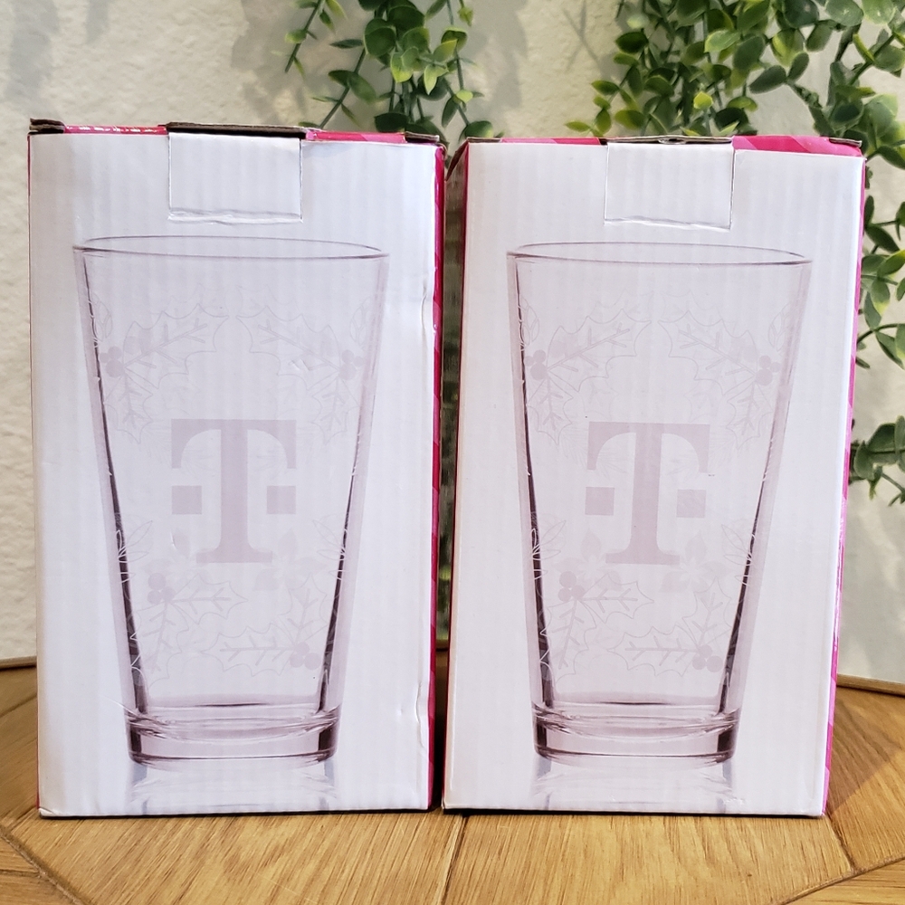 Set of 2 T-Mobile Holiday Collectible Etched 16oz Glasses (2023) NEW!
